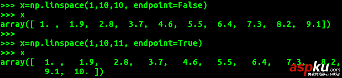 numpy,linspace函數