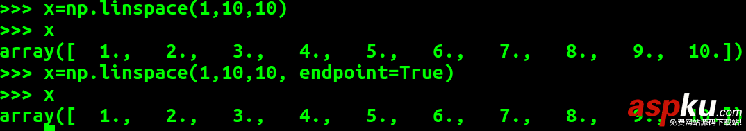 numpy,linspace函數