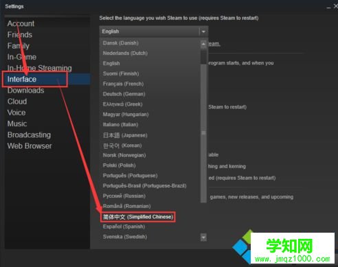 電腦中Steam游戲客戶端界面顯示英文如何修改成中文2