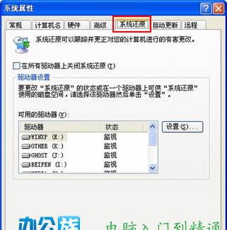 恢復(fù)系統(tǒng)還原選項(xiàng)卡