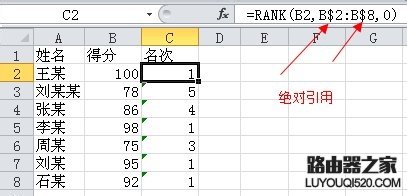 excel2010中使用rank函數進行排名的設置方法