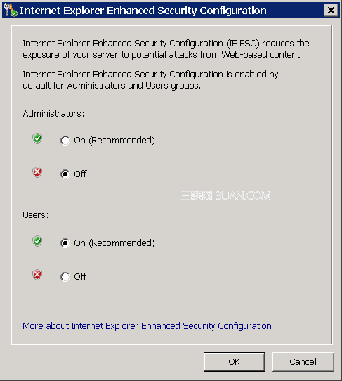 關閉IE的Enhanced Security Configuration功能