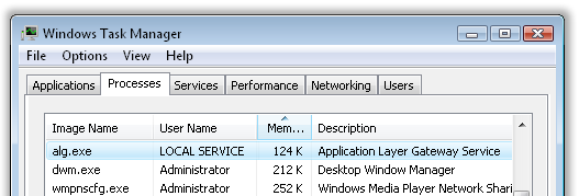 Windows Vista任務管理器中的alg.exe