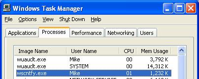 Windows XP任務(wù)管理器中的wscntfy.exe（英文版）