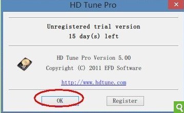 HD Tune初次安裝使用的試用期提示