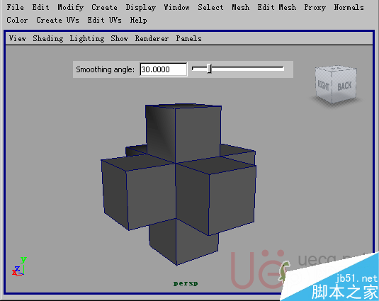MAYA Polygons建模Edit Mesh命令集詳解解釋 武林網(wǎng) MAYA建模教程3-extrude-face-smoothing-angle.gif