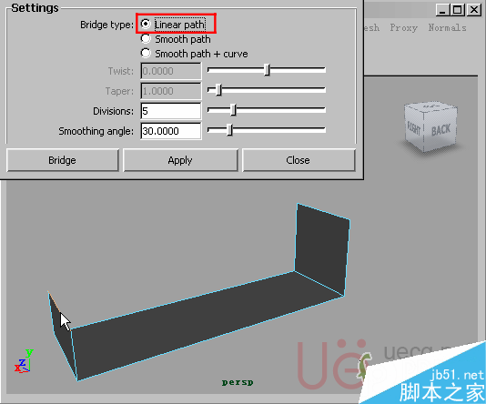 MAYA Polygons建模Edit Mesh命令集詳解解釋 武林網(wǎng) MAYA建模教程14-Bridge-Linear-path.gif