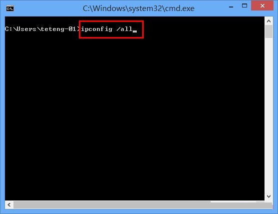 運行ipconfig /all命令