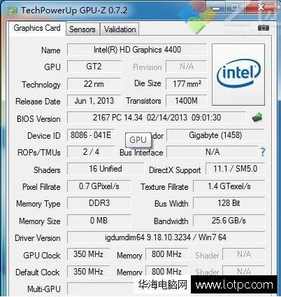 Intel HD Graphics 4400參數(shù)