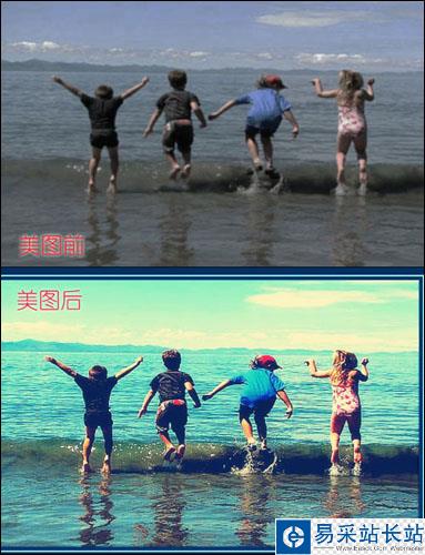 美圖秀秀夢幻特效 打造炫藍海景圖