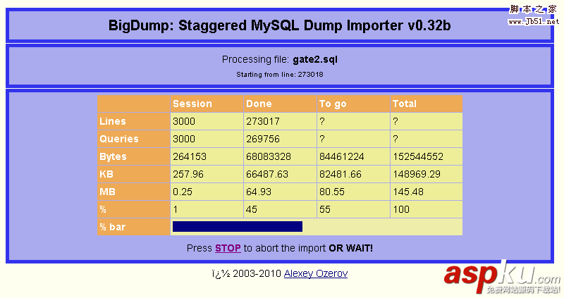 用BigDump工具導入超大MySQL數據庫備份文件