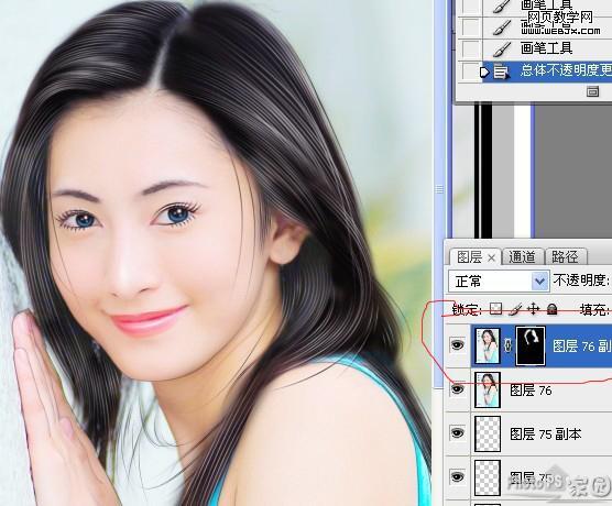photoshop教程:美女照片仿手繪-webjx.com