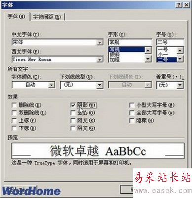 Word2007陰影等字體效果的設置