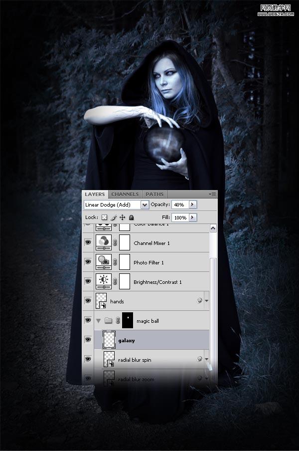 ps詳細制作手拿神秘魔法球的女巫師-www.webjx.com