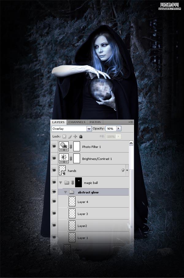 ps詳細制作手拿神秘魔法球的女巫師-www.webjx.com