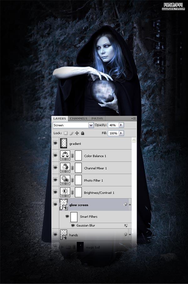 ps詳細制作手拿神秘魔法球的女巫師-www.webjx.com
