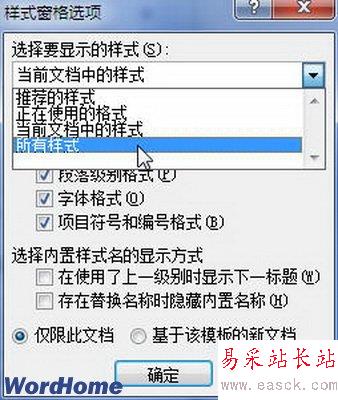 樣式窗格選項(xiàng)