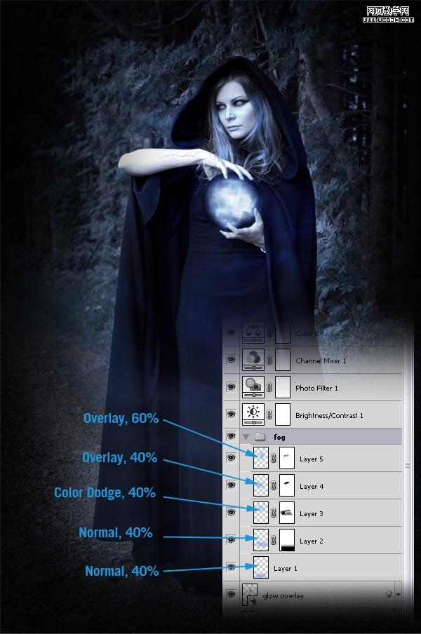 ps詳細制作手拿神秘魔法球的女巫師-www.webjx.com