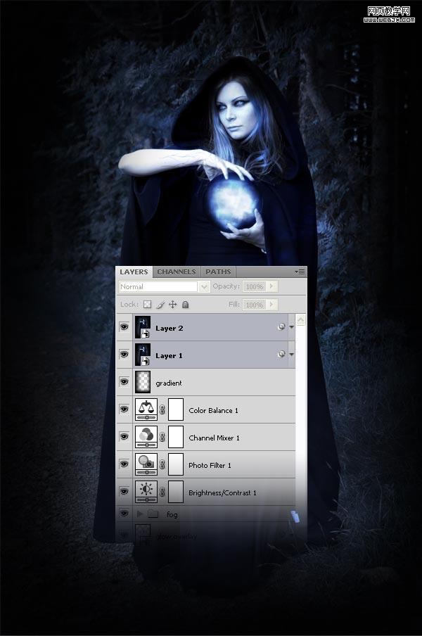 ps詳細制作手拿神秘魔法球的女巫師-www.webjx.com