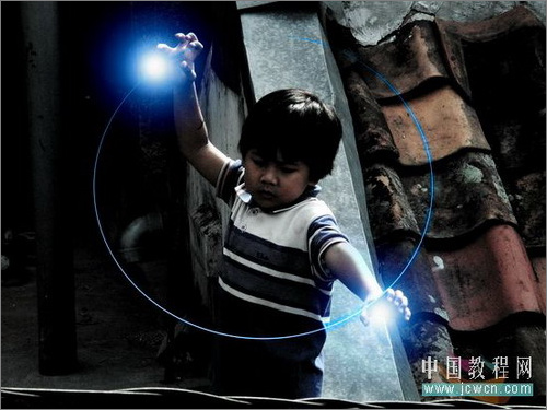 ps照片：小孩玩超能力電光能量球