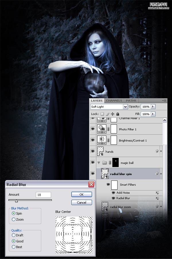 ps詳細制作手拿神秘魔法球的女巫師-www.webjx.com