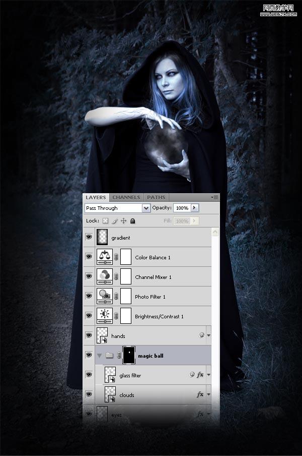 ps詳細制作手拿神秘魔法球的女巫師-www.webjx.com
