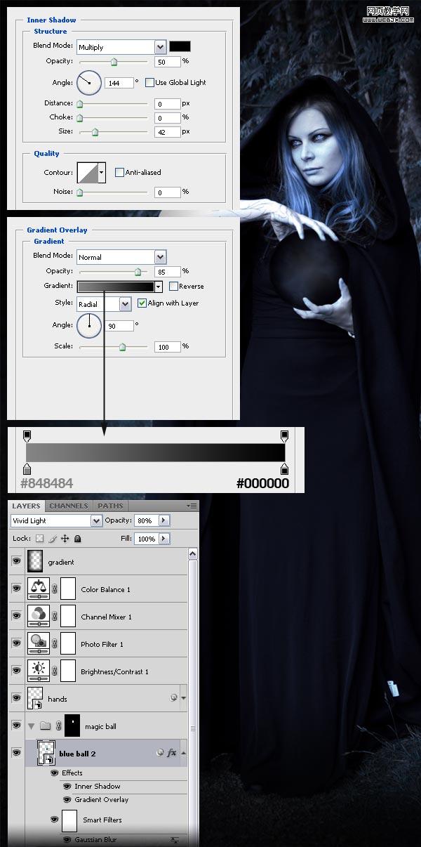 ps詳細制作手拿神秘魔法球的女巫師-www.webjx.com