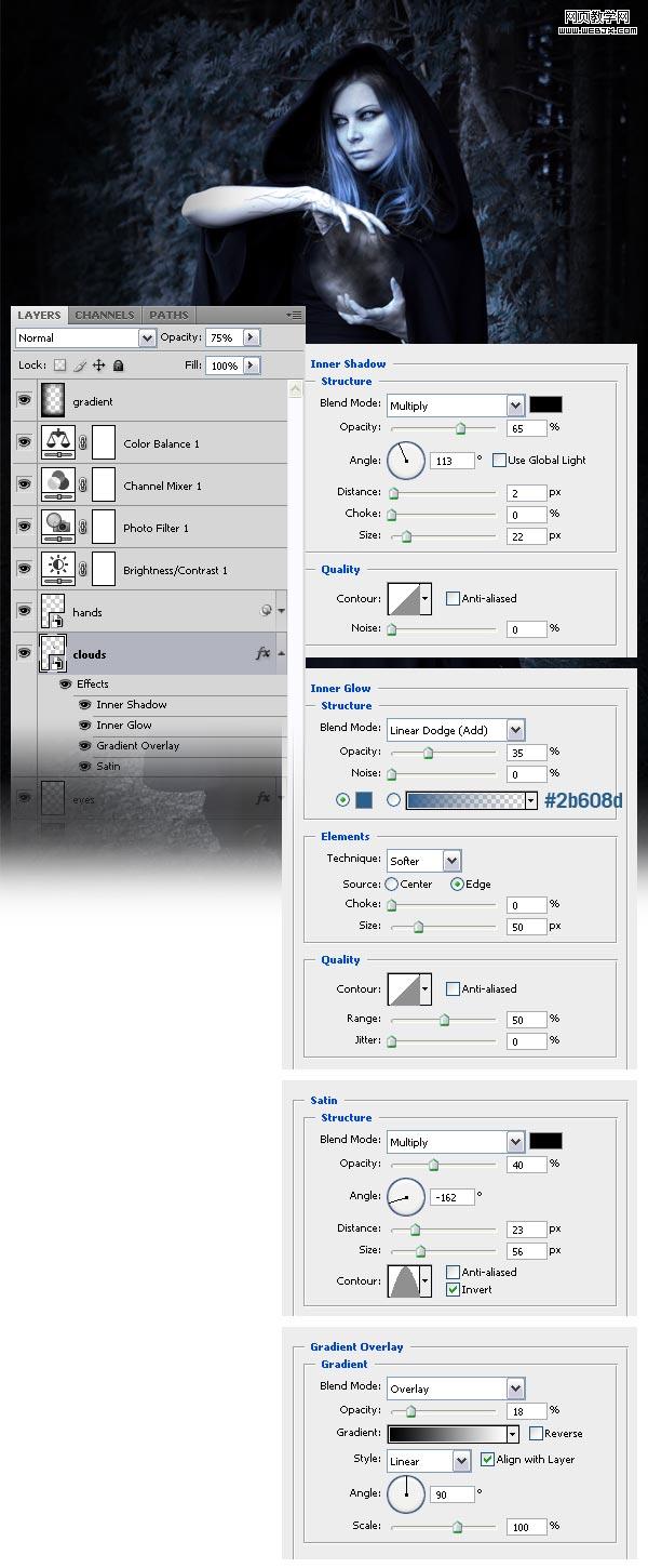 ps詳細制作手拿神秘魔法球的女巫師-www.webjx.com