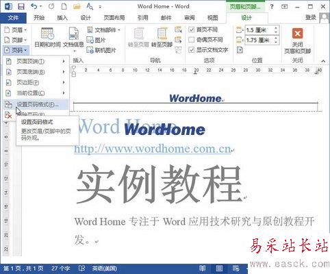 設置頁碼格式