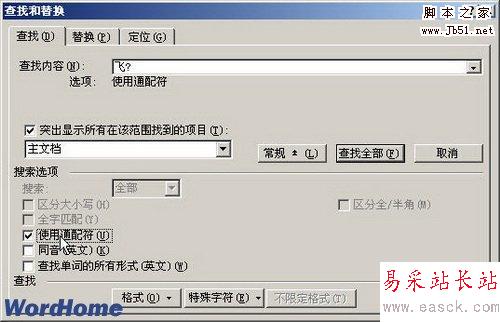 查找和替換對話框