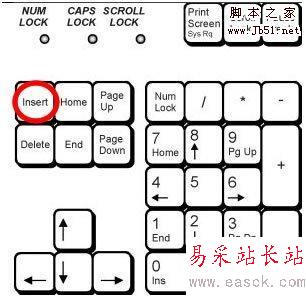 “insert”鍵所在位置