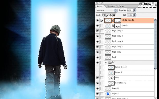 ps合成教程:走進神秘發光之門的男孩-webjx.com