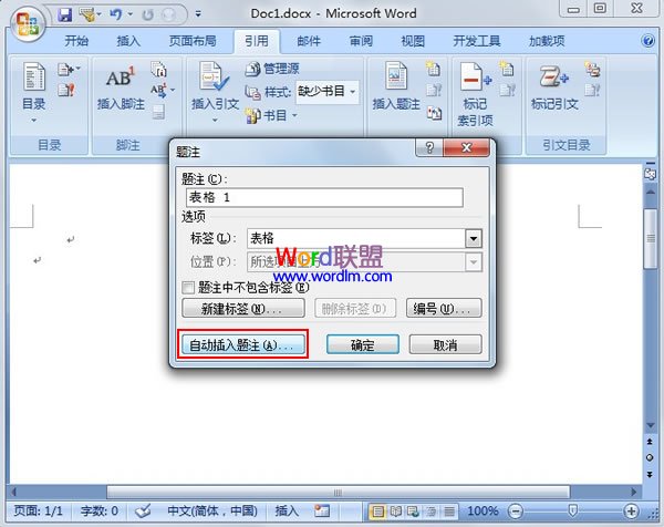 設置好題注名稱后單擊自動插入題注按鈕
