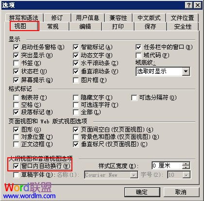 選中“窗口內(nèi)自動換行”復(fù)選框
