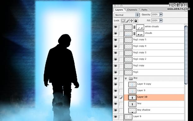 ps合成教程:走進神秘發光之門的男孩-webjx.com