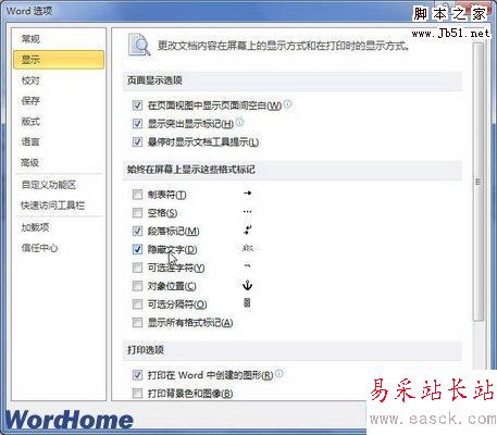 選中隱藏文字復選框
