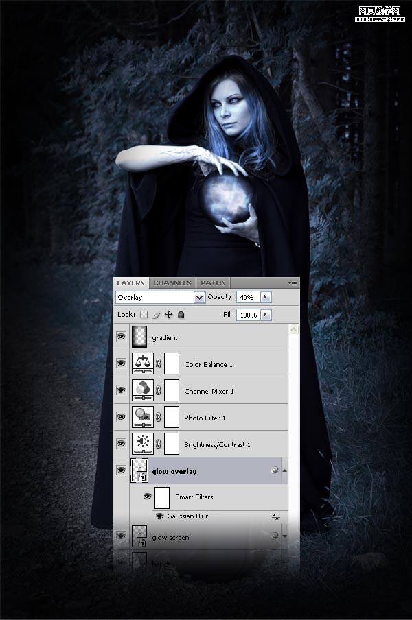 ps詳細制作手拿神秘魔法球的女巫師-www.webjx.com