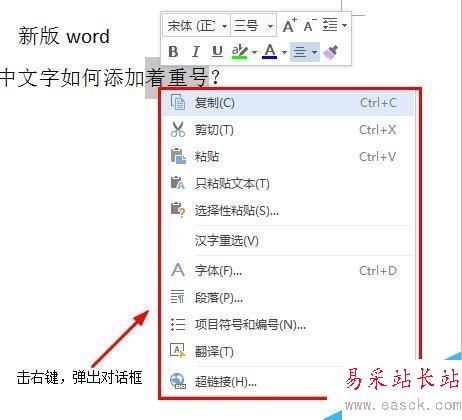 word中文字如何添加著重號？