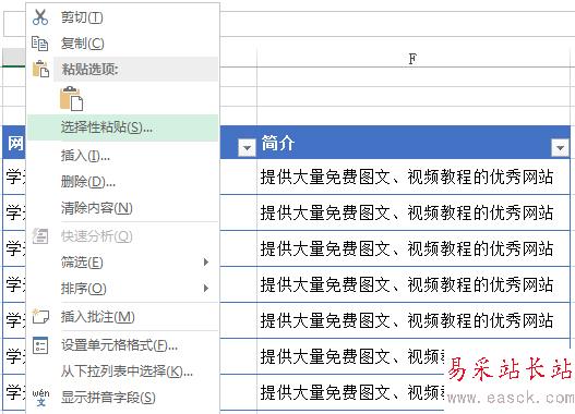 進(jìn)行選擇性粘貼