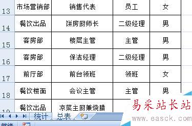 EXCEL花名冊實時自動生成各部門性別比例