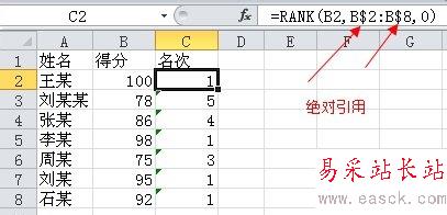 excel2010中使用rank函數進行排名的設置方法