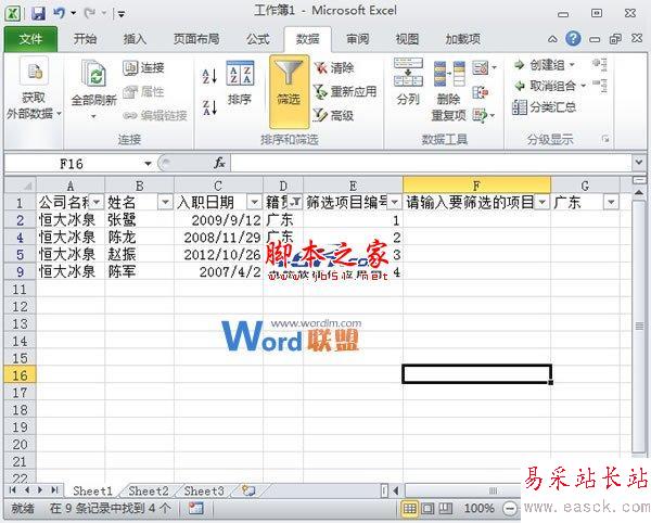 Excel2010中自定義進(jìn)行篩選并依次編號(hào)