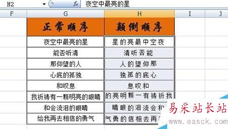 excel如何將文字顛倒順序顯示？