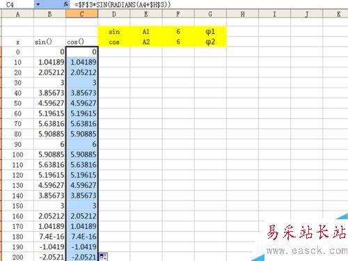 如何利用excel制作動態正余弦函數圖像