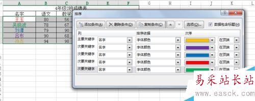 excel表格按字體顏色排序？