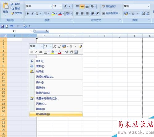 EXCEL中如何隱藏行列