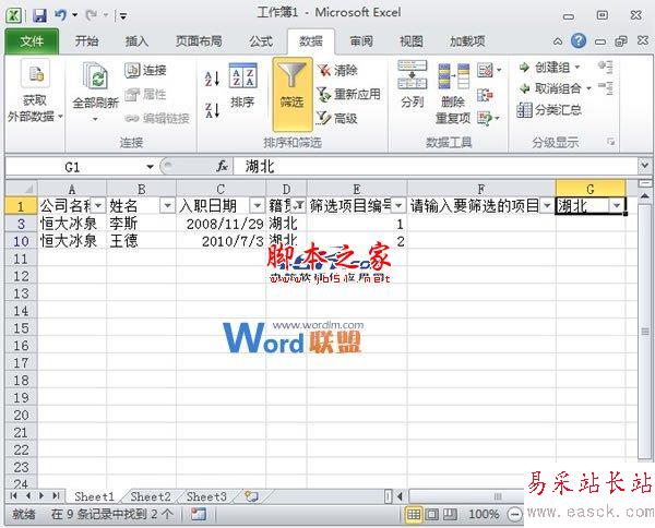 Excel2010中自定義進(jìn)行篩選并依次編號(hào)