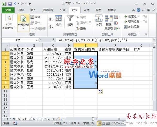 Excel2010中自定義進(jìn)行篩選并依次編號(hào)