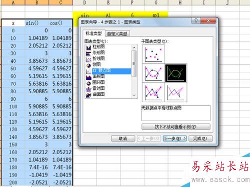 如何利用excel制作動態正余弦函數圖像