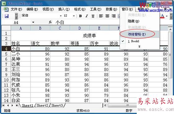 凍結窗格